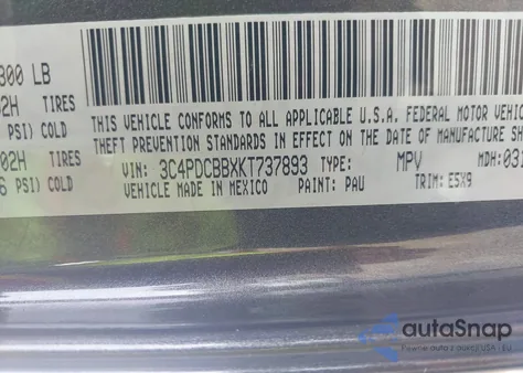 2019 Dodge Journey Se from USA, damaged, VIN 3C4PDCBBXKT737893